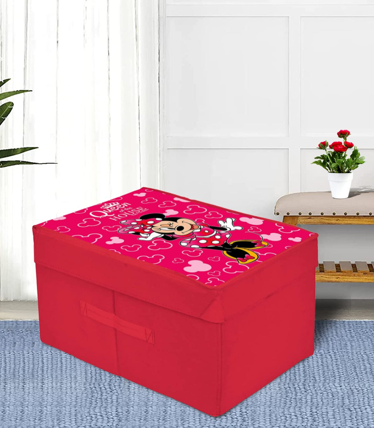 Heart Home Disney Minnie Printed Multipurposes Non-Woven Flodable Storage Box/Oragnizer (Pink)-HS43HEARTH26578