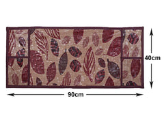 Heart Home Leaf Printed PVC Decorative Microwave Oven Top Cover with 4 Utility Pockets (Maroon)
