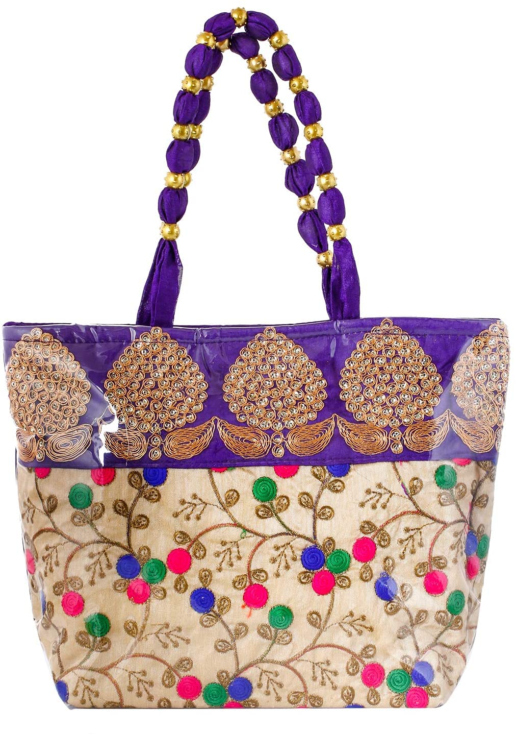 Kuber Industries Laminated Embroidery Hand Bag, Tote Bag, Purse for All Occasion for Women & Girls (Purple)