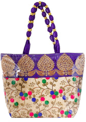 Kuber Industries Laminated Embroidery Hand Bag, Tote Bag, Purse for All Occasion for Women & Girls (Purple)