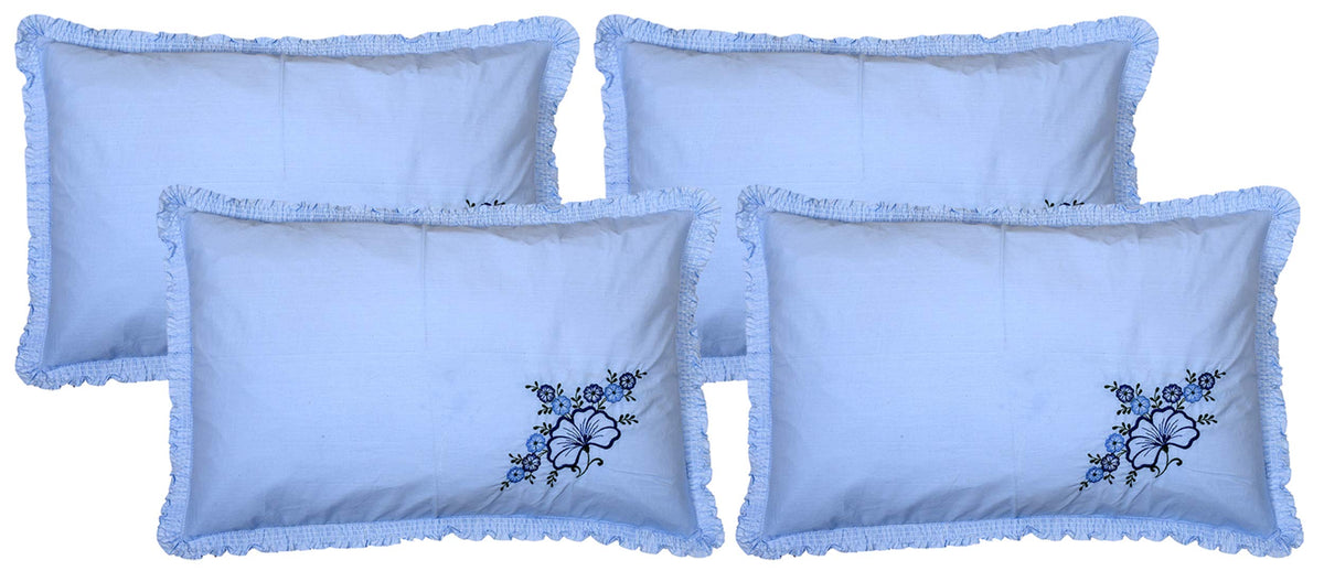 Kuber Industries Embroidered Design Cotton Pillow Cover Set CTKTC40265-200TC, 17x27 Inches, 4 Piece (Blue)