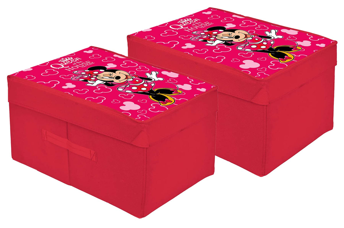 Kuber Industries Disney Minnie Printed Flodable Storage Box/Organizer For Toys, Cloths And Books With Lid & Handle- Pack of 2 (Pink)-HS43KUBMART26581