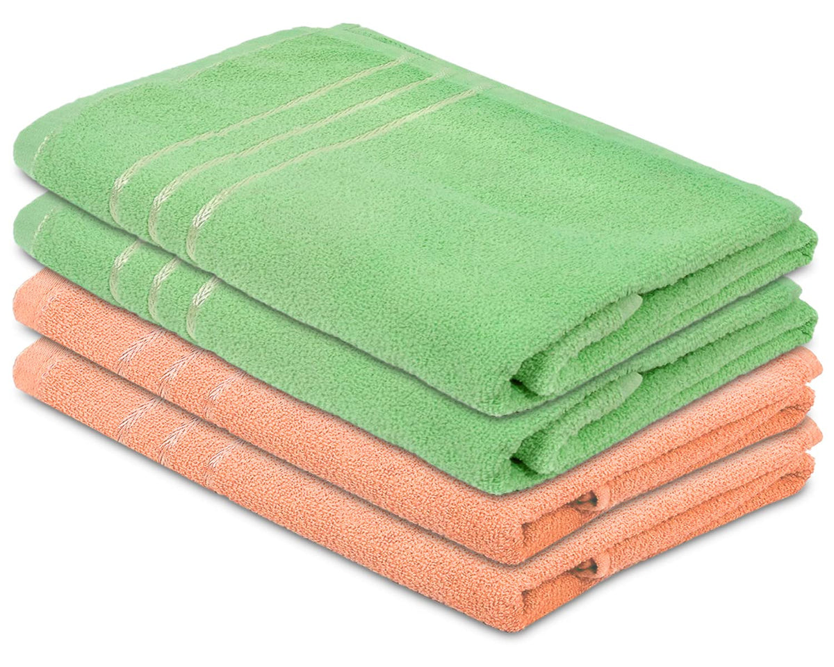 Heart Home Super Soft, Fluffy, Absorbent Cotton Baby, Kids Bath, Face Towel Perfect for Daily Use, 19"x38"- Pack of 4 (Green & Peach)