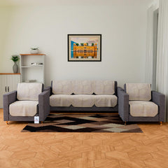 Heart Home Sofa Cover | Cotton Net Plain Tulip Design Sofa Cover | 5-Seater Sofa Cover for Home Décor | Sofa cover Set for Living room | Cream