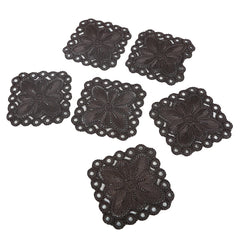 Heart Home Flower Design Square Cotton Coasters, Set of 6 (Brown)