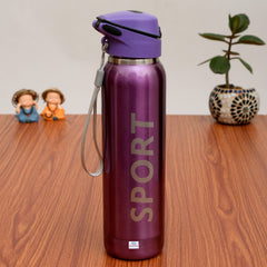 Heart Home Stainless Steel BPA Free Drinking Bottle, Hot & Cold Bottle, Ideal for Sports, Bike, Running, Hiking With Sipper & Push Button on Lid, 500ml (Pruple)-HS_38_HEARTH21735