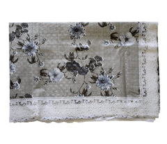 Heart Home Flower Printed Oval Shape PVC Spillproof, Waterproof, Antislip, Wipe Clean 6 Seater Table Cover with White Lace Border, 60"x90" (Grey)