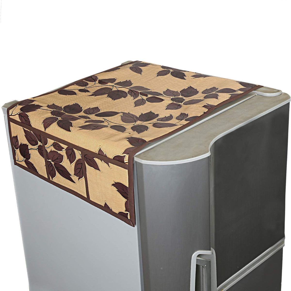 Kuber Industries Leaf Design PVC Fridge Top Cover - Brown