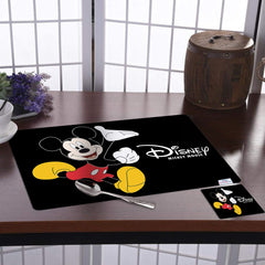 Heart Home Multiuses Mickey Mouse Print PVC Table Placemat with 6 Coasters for Kitchen, Dining Table Set of 6 (Black) 52HH4054