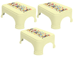 Kuber Industries Disney Team Mickey Print Square Plastic Bathroom Stool, (Set of 3, Cream) -HS_35_KUBMARTS17264