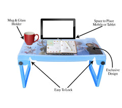 Heart Home Multiuses Disney Frozen Print Plastic Study Desk/Laptop Table with Camparment for Home & Office (Blue) 52HH4106
