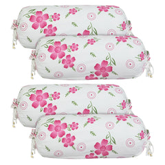 Kuber Industries Bolster Covers | Soft Cotton Bolster Cover Set | Bolster Pillow Covers | Pink Circle Flower Roll Masand Cover | Long Pillow Case | 16x32 Inch | Pack of 4 | White