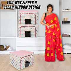 Kuber Industries Storage Box | Steel Frame Living Box | Storage Organizer For Clothes | Saree Cover for Woman | Teddy Print Cloth Organizer | 66 Liter | Pink