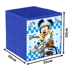 Heart Home Disney Mickey Print Durable & Collapsible Square Storage Box|Clothes Organizer With Handle,Pack of 3 (Blue)