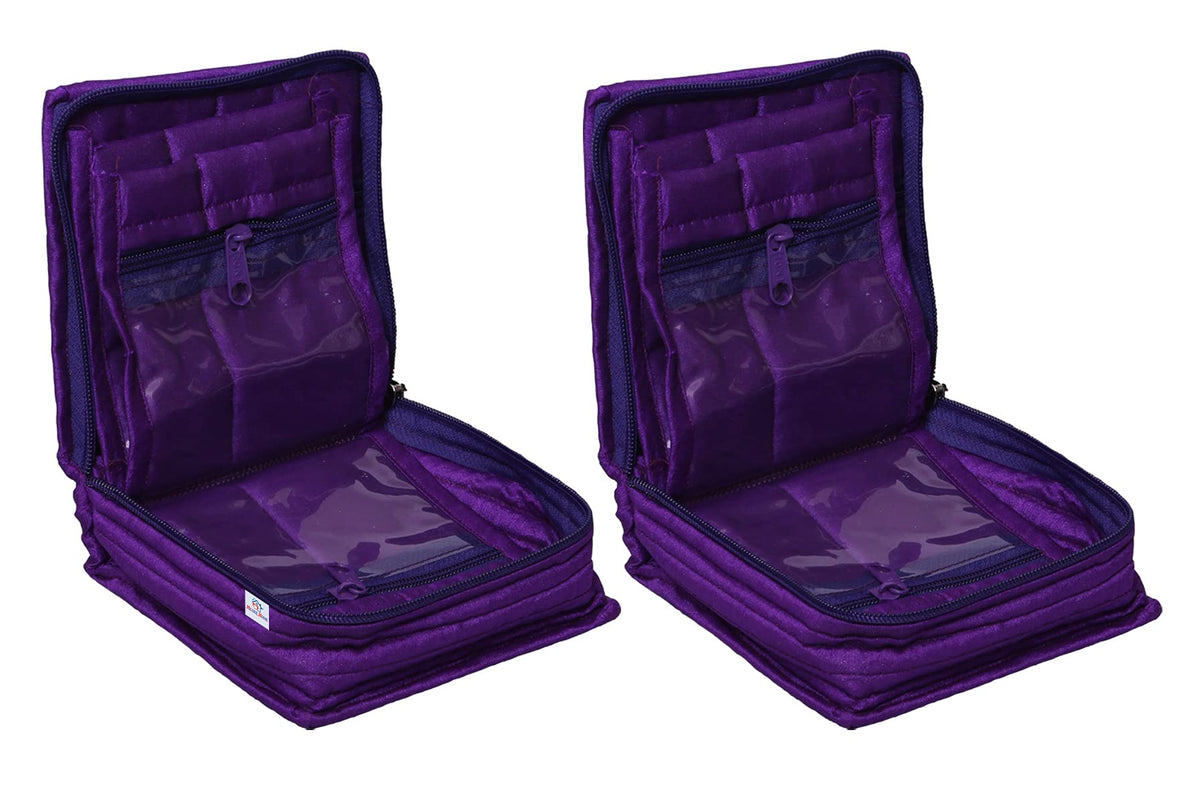 Heart Home Portable Jewellery Organizer With 4 Tranasparent Pockets, Set of 2 (Blue)-HS_38_HEARTH21228