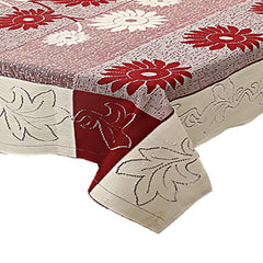 Kuber Industries Flower Printed Cotton 4 Seater Center Table Cover,40"x60" (Red & Cream)-44KM059
