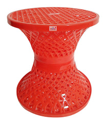 Fun Homes Mesh Design Both Sided Plastic Sitting Stool for Indoor & Outdoor in Damroo Style- Pack of 2 (Orange)