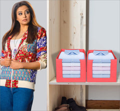 Kuber Industries 4 Piece Non Woven Shirt Stacker Wardrobe Organizer Set, Red-CTKTC31853
