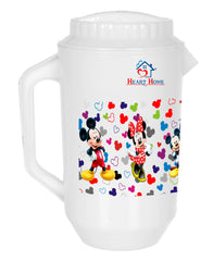 Heart Home Mickey & Friends Print Unbreakable Plastic Water Jug with Lid for Home, Kitchen, Office 2 Liter Pack of 2 (White)