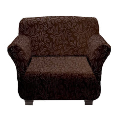 Kuber Industries Leaf Printed Stretchable Sofa Cover | Non-Slip Polyster Sofa Cover with Foam Stick | Single Seater Sofa Cover (Brown)