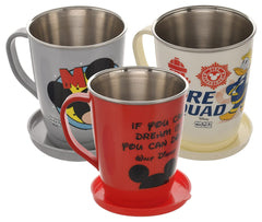 Kuber Industries Disney Printed Food Grade BPA Free Tea/Coffee Mug for Coffee Tea Cocoa, Camping Mugs with Lid, Pack of 3 (Light Grey & Cream & Red), Standard