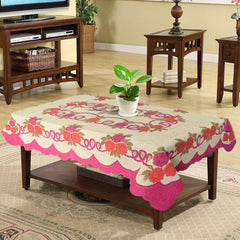 Heart Home Flower Printed Cotton 4 Seater Center Table Cover,40"x60" (Cream & Pink)-44HH037