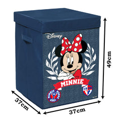 Kuber Industries Disney Minnie Print Foldable Laundry Basket|Clothes Storage Basket With Handle & Lid,60 Ltr.(Navy Blue)