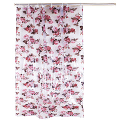 Kuber Industries PVC Waterproof Flower Print Shower Curtain for Bathroom with 8 Rings,7 Feet (Brown)