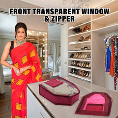 Kuber Industries Blouse Cover | Non Woven Foldable Wardrobe Organizer For Woman | Cloth Organizer Top Transparent & One Small Pocket | Pack of 6 | Maroon