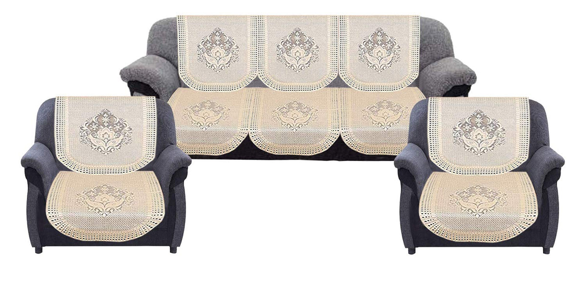 Kuber Industries Floral Design Cotton 6 Pieces 5 Seater Sofa Cover Set (Cream, Standard)- CTKTC032977