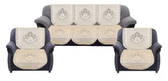 Kuber Industries Floral Design Cotton 6 Pieces 5 Seater Sofa Cover Set (Cream, Standard)- CTKTC032977