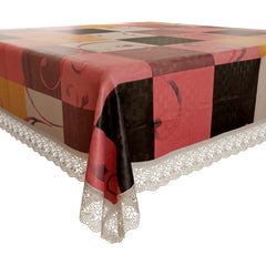 Heart Home Square Table Cover for 4 Seater|PVC Waterproof Floral Check Pattern Tablecloth Indoor & Outdoor|48x48 Inch (Multicolor)