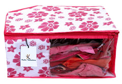 Kuber Industries Flower Design Non Woven 3 Piece Saree Cover/Cloth Wardrobe Organizer and 3 Pieces Blouse Cover Combo Set (Pink) -CTLTC38440