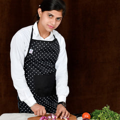 Heart Home Dot Printed Apron with 1 Front Pocket- Pack of 3 (Black)-50HH0721