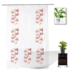 Heart Home 0.30mm Leaf Printed PVC AC/Shower Curtain with Hooks,7 Feet (Transparent)