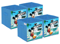 Heart Home Disney Mickey Surf Print Durable & Collapsible Square Storage Box|Clothes Organizer With Handle,Pack of 4 (Sky Blue)