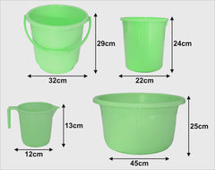 Kuber Industries 4 Pieces Plastic Bucket, Dustbin, Mug & Tub Set (Green)