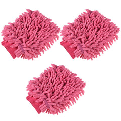 Heart Home Gloves | Microfiber Cleaning Gloves | Chenille Mitts for Kitchen | 50 GSM Hand Duster for Kitchen | Hand Gloves For Car | Duster for Glass | Pack of 3 | Pink