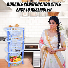 Kuber Industries Storage Basket | Plastic 4 Layer Kitchen Storage Basket | Storage Rack for Kitchen | Multi-Layer Vegetable Rack | Mondeo Floor-Standing Rack | Sky Blue