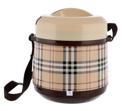 Heart Home Check Deisgn BPA Free Food Grade Insulated Lunch Box with 2 Steel Container & 1 Plastic Pickel Box (Cream & Coffee)