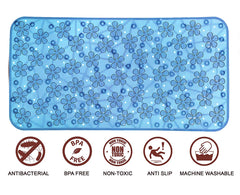 Kuber Industries Flower Design Bath Mat with Suction Cups (Blue, Polyvinyl Chloride, Standard)
