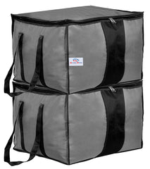 Heart Home Rexine Underbed Storage Bag/Cloth Organizer For Store Clothes, Quilts, Comforters With & Handle Pack of 2 (Grey) 54HH4293.