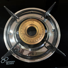 Kuber Industries Gas Stove 4 Burners | Highly Quality Glass Top, Manual Ignition & Cast Iron Burner | Easy to Clean, Wobble Free Pan Support Stand | Break Resistant | Compact & User-Friendly Design