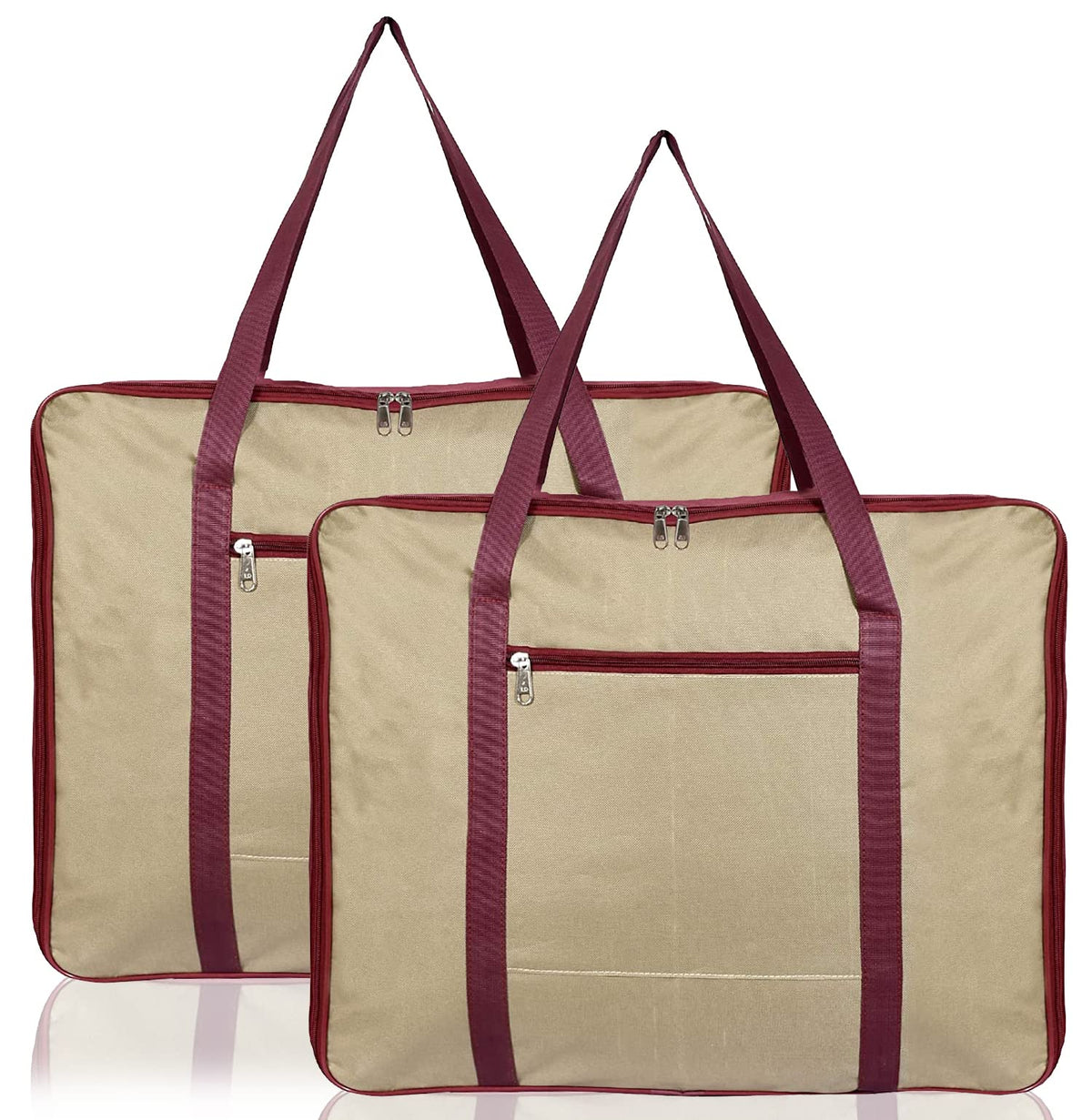 Heart Home Lightweight Foldable Multipurpose Storage bag, Cloth Organiser, Travel Bag With Zippered Closure And Handle- Pack of 2 (Brown & Maroon)-HS43HEARTH26666