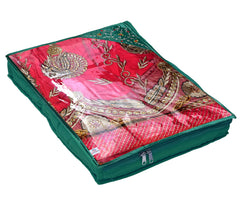 Heart Home Embroidery Design Non Woven 3" inch Saree Cover With Transparent Top- Pack of 8 (Green)