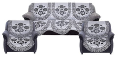 Kuber Industries Floral Design Cotton 6 Pieces 5 Seater Sofa Cover (Grey)-CTKTC014437