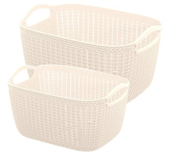Heart Home Unbreakable Plastic 2 Pieces Multipurpose Large and Medium Size Flexible Storage Baskets/Fruit Vegetable Bathroom Stationary Home Basket with Handles (Cream) - (CTHH018546)
