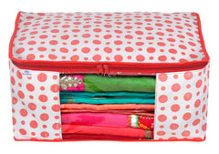 Heart Home Dot Printed Foldable, Lightweight Non-Woven Saree Cover/Organizer With Tranasparent Window- Pack of 12 (Pink)-46HH0489