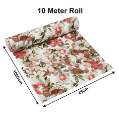 Heart Home Flower Print PVC Wardrobe Kitchen Drawer Cupboard Cabinet Shelf Mat, Shelf Liner 10 Mtr (Cream & Red)-HHEART15095,Standard