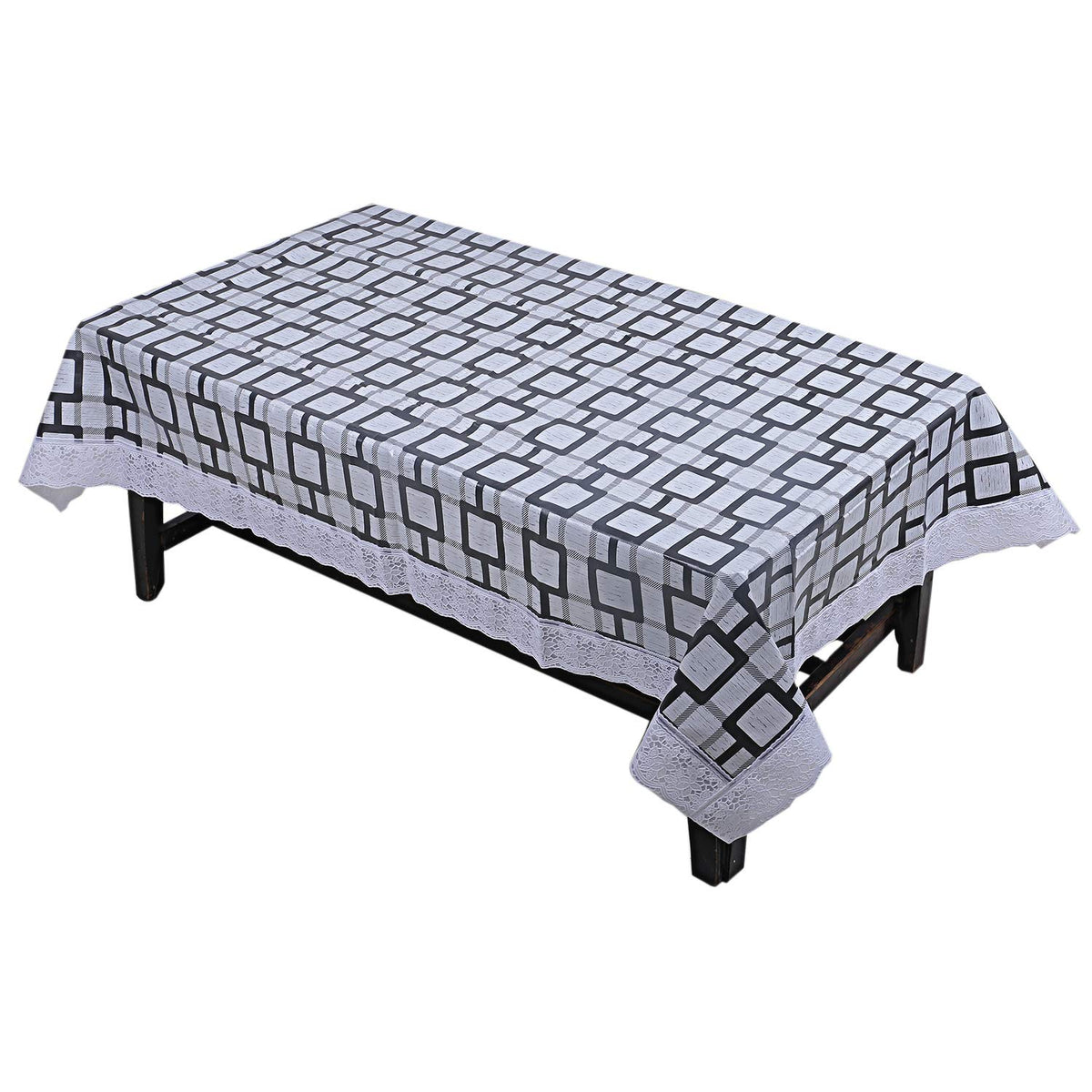 Kuber Industries Checkered PVC 4 Seater Centre Table Cover - Grey (CTKTC05384), Standard